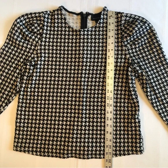 Who What Wear Black & White Houndstooth Cotton Blend Long Sleeve Top Size S - Picture 4 of 6